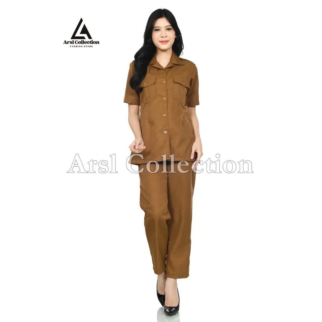 Seragam Dinas Wanita PDH - Lengan Pendek, Saku Atas, Cocok untuk ASN & PNS – Desain Modern, Nyaman Seharian