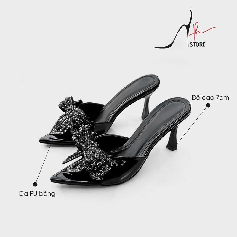 [ HH Store ] - [ M14 ]  Giày Cao Gót 7 Phân Bảng Da Bóng Phối Nơ Đá Lấp Lánh Thời Trang, Sang Trọng Phù Hợp Cho Các Bạn Nữ. 3