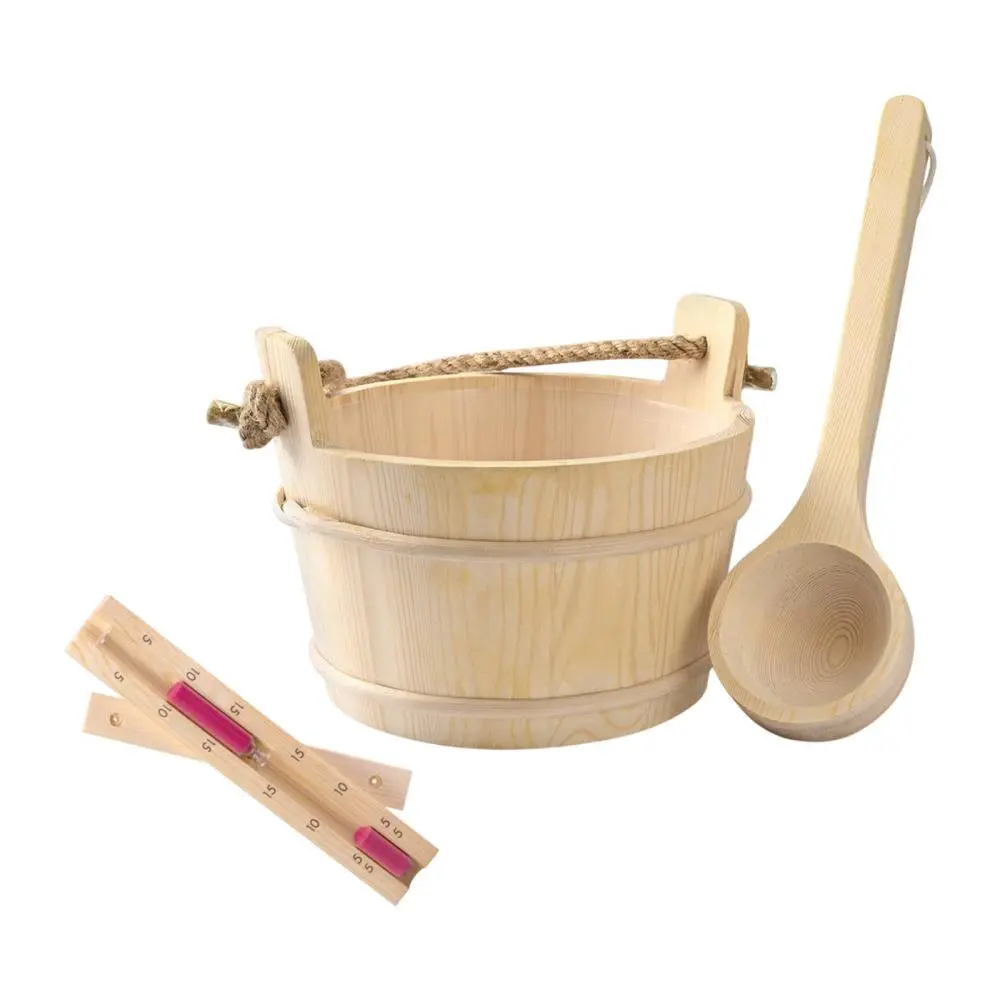 Wooden Sauna Barrel and Ladle with 15 Minutes Hourglass for Sauna Bathroom