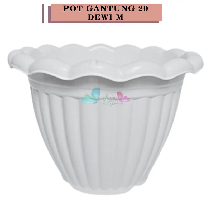 RAJA INDO Pot Gantung Dewi M 20 Putih Pot Gantung Renda 20cm Pot Bunga Gantung Murah Grosir Unik Plastik Putih 3