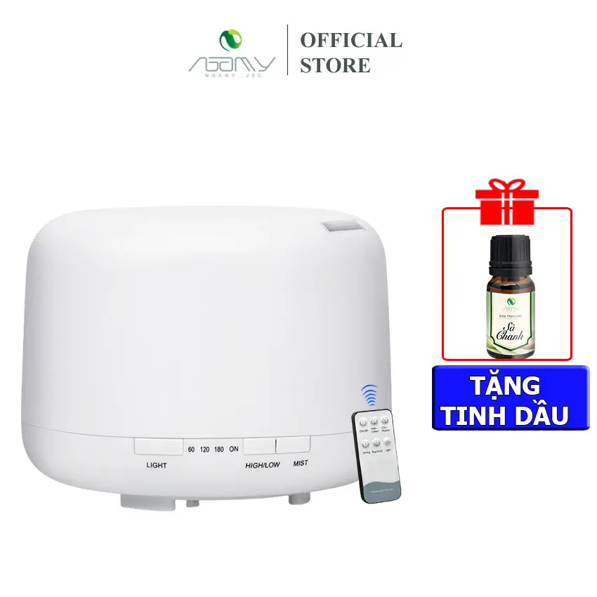 Máy Xông Tinh Dầu Phun Sương Tạo Ẩm Trụ Trắng Nga My Dung Tích 500ML Có Chế Độ Hẹn Giờ Đèn Led 7 Màu, phun tinh dầu, máy khuếch tán tinh dầu