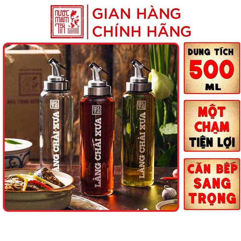  Combo 3 Bình rót một chạm CAO CẤP One Touch Open Làng chài xưa 500ml đựng nước mắm dầu ăn  thuỷ tinh  
