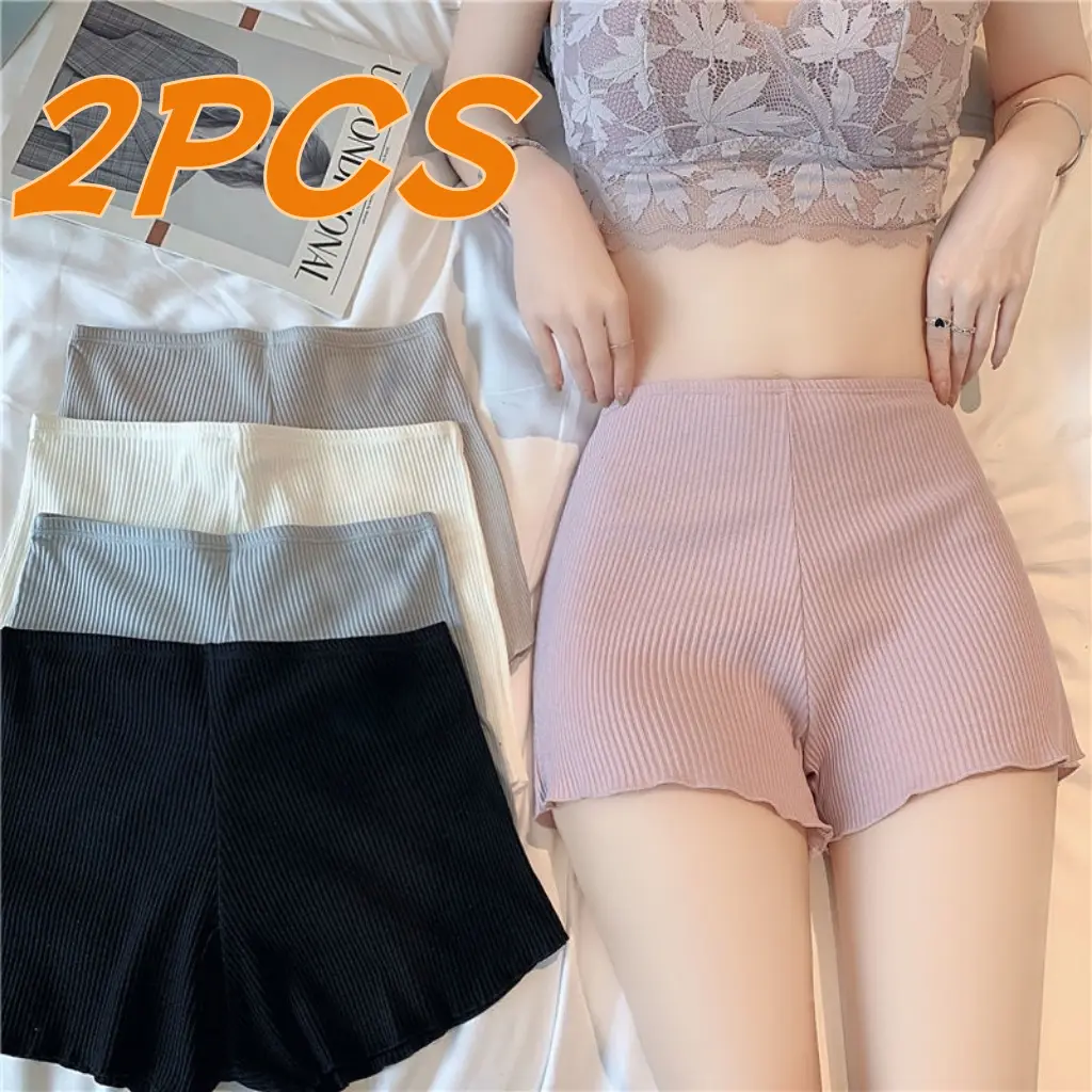 Quần An Toàn Mùa Hè, Bộ 2 Chiếc, Quần Legging Mỏng Chống Lộ Cho Bé Gái, Chất Liệu Lụa Lạnh Cảm Giác Mát Mẻ, Quần Đùi Phổ Biến Màu Sáng, Dáng Rộng Không Nhăn, Màu Trơn Đồ Lót, Cạp Trung, Dễ Phối Đồ