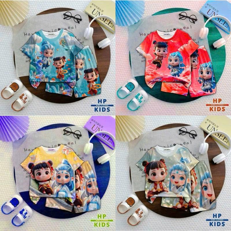  COMBO 4 BỘ QUẦN DÀI ÁO PHÔNG BÉ TRAI - BÉ GÁI   HỌA TIẾT NATRA ĐÔI BẠN THÂN   vải thun thái mềm mịn thoáng mát size 12-45kg M88 