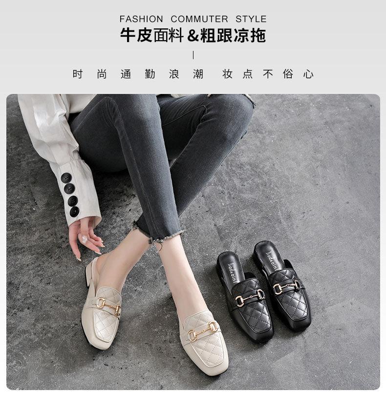 Product Introduction of Dép Da Chim Gõ Kiến Gót Trung Bình Hộp Ngón Chân Dép Lười Nửa, Dành Cho Nữ, Có Thể Đeo Ngoài Trời, Gót Phẳng, Gót Thấp, Gót Vuông, Dép, Năm 2024 3