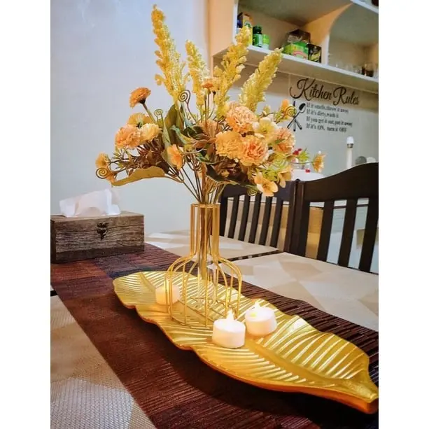 Luxury Gold Wooden Fruit Tray Candle Holder Table Home Living Room Table Desk Décor Wooden Plate