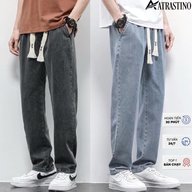 Quần jean nam baggy Cạp Chun Bản To ống rộng - Quần Bò Nam Chun Cạp Cao Phom Suông Chỉnh Eo Chất Menswear Pants 2024 - Ong