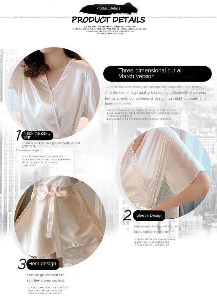 Product Introduction of Pajama women's summer short sleeved two-piece set, ice silk sweet Japanese style can be worn outside, spring and autumn home clothes, summer imitation silk Nightwear Womenswear Lingerie Loungewear Homewear Pjs Basic Minimalist 10