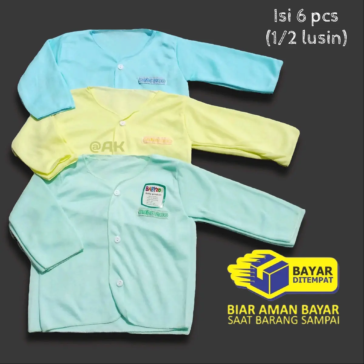 6 Pcs BAJU BAYI PANJANG POLOS WARNA Katun
