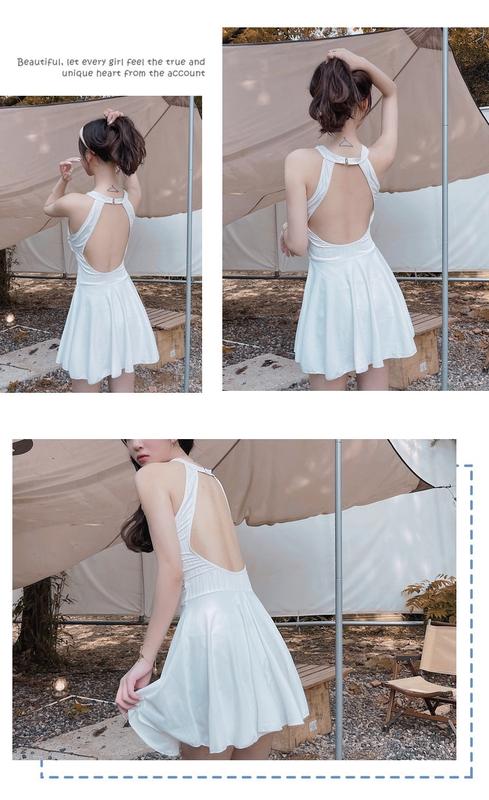 Product Introduction of 2023 New Fashion Korea Style One Piece Swimsuit Women's Small Fresh Backless Conservative Swimwear Holiday Beachwear 5