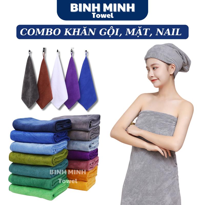  Combo Khăn gội đầu mặt nail loại DÀY mềm mịn thấm hút dùng trong spa salon tóc 