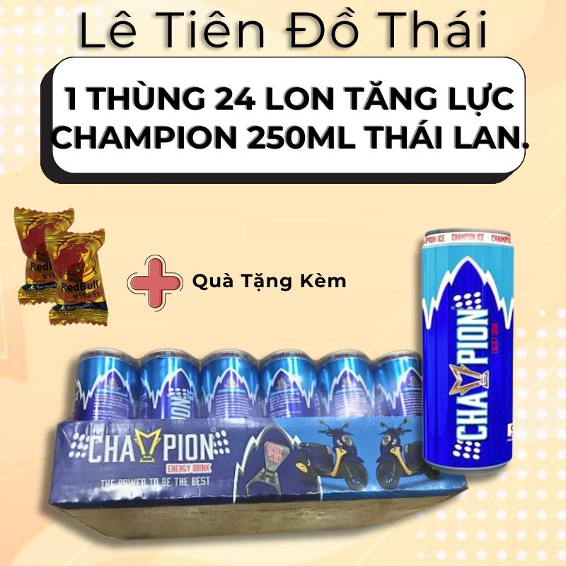 Thùng 24 Lon Nước Tăng Lực Champion Xanh Dương Thái Lan 250ml - Sugar Blue