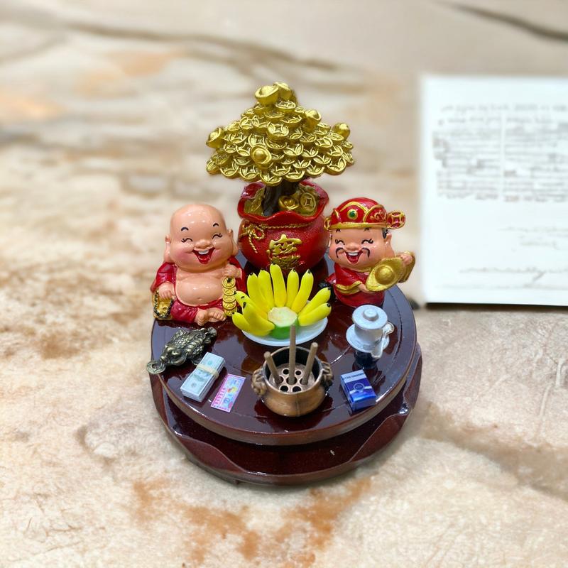  WERTY Bàn thờ thần tài ông địa mini 10cm trang trí bàn làm việc cầu tài lộc may mắn quà tặng khai trương trang trí bàn lễ tân quầy thu ngân 