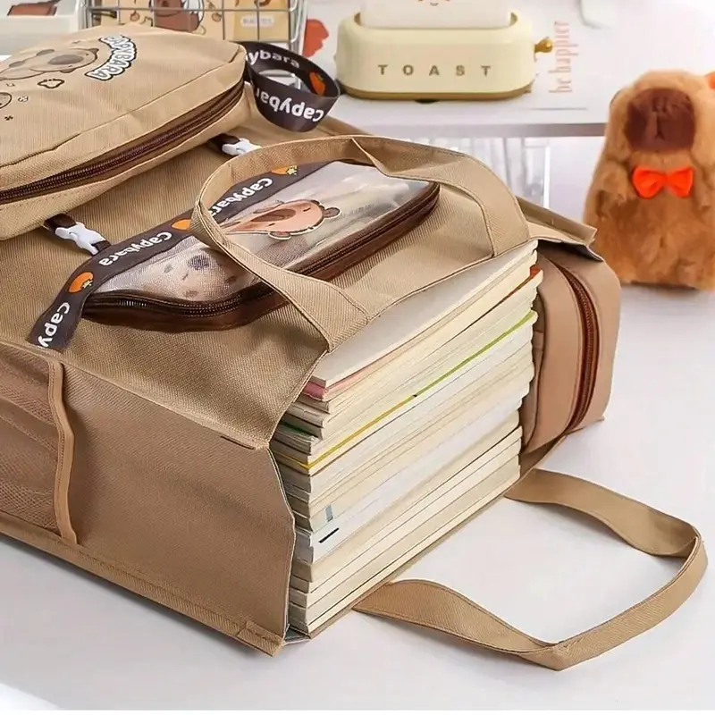 Cartoon Kapibara Pattern Large Capacity Pencil Case, 1 Count Detachable Storage Bag, Stationery Bag for Office School Student 6
