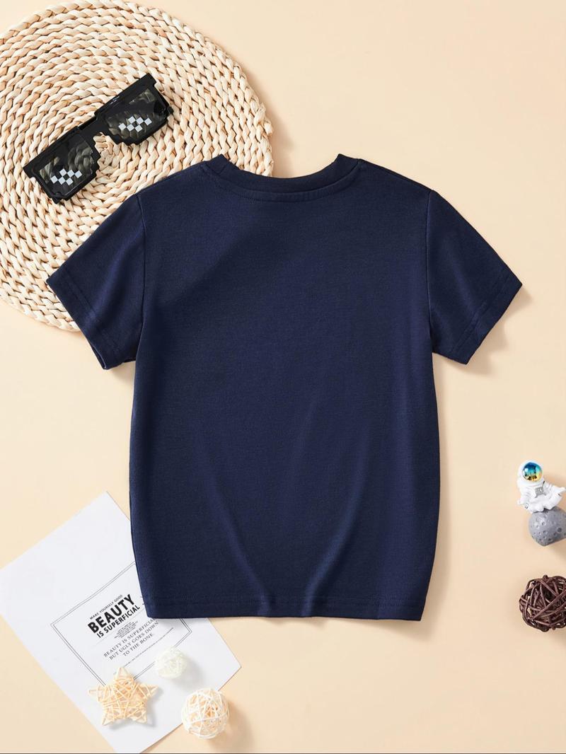 Product Introduction of Toddler Boy's Luminous Reflective Earth & Dinosaur Print Tee, Cute Short Sleeve Crew Neck T-Shirt, Kids Summer Clothes 13