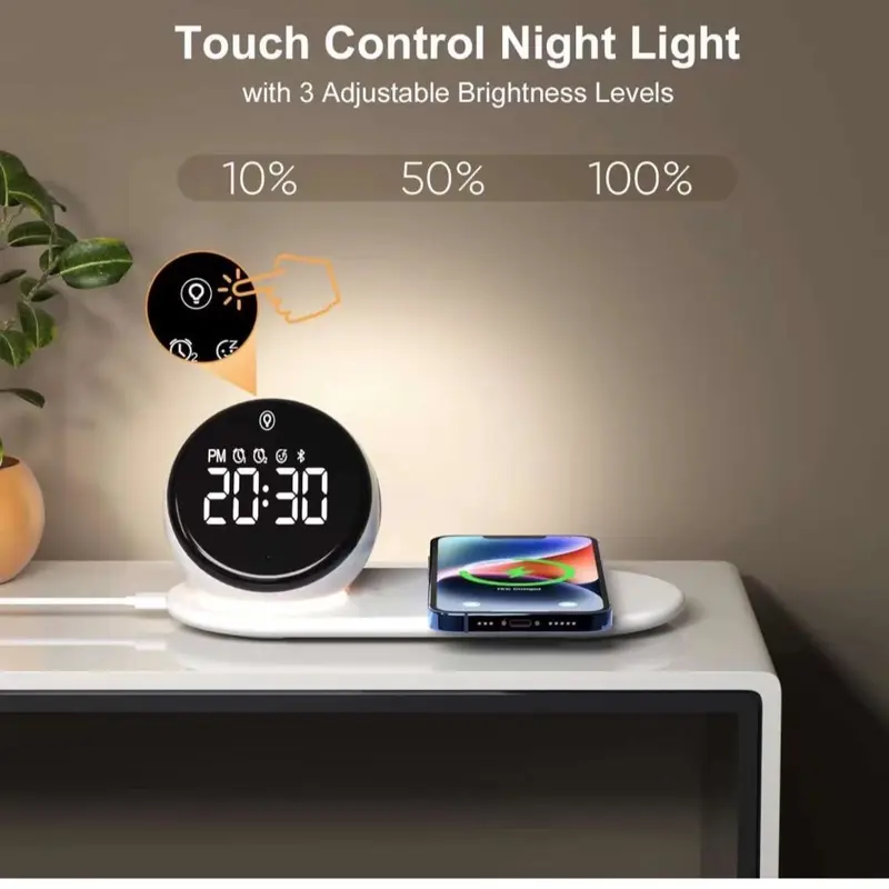 Đế Loa Bluetooth + đồng hồ - kết hợp sạc không dây 15w và đèn ngủ Nghe Nhạc Củ Loa 3