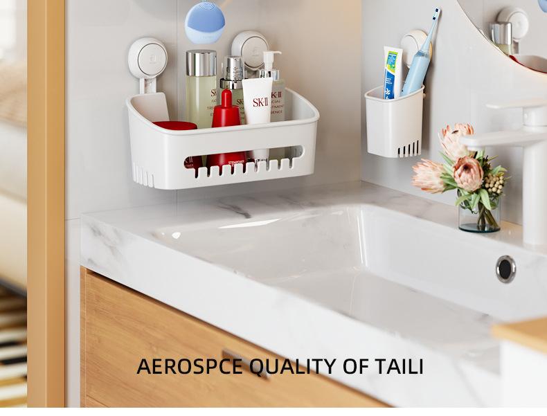 Product Introduction of Taili Manufacturer Bathroom Suction Rack Square Storage Rack Organizing Rack Bathroom Kitchen Supplies 4