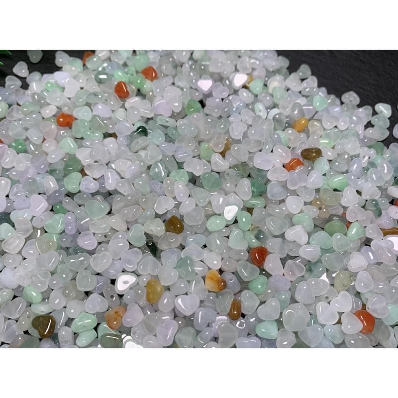 (10 pieces)Three-color heart-shaped beads Myanmar material jadeite jade loose beads: about 7mm wide accessories handmade DIY 9