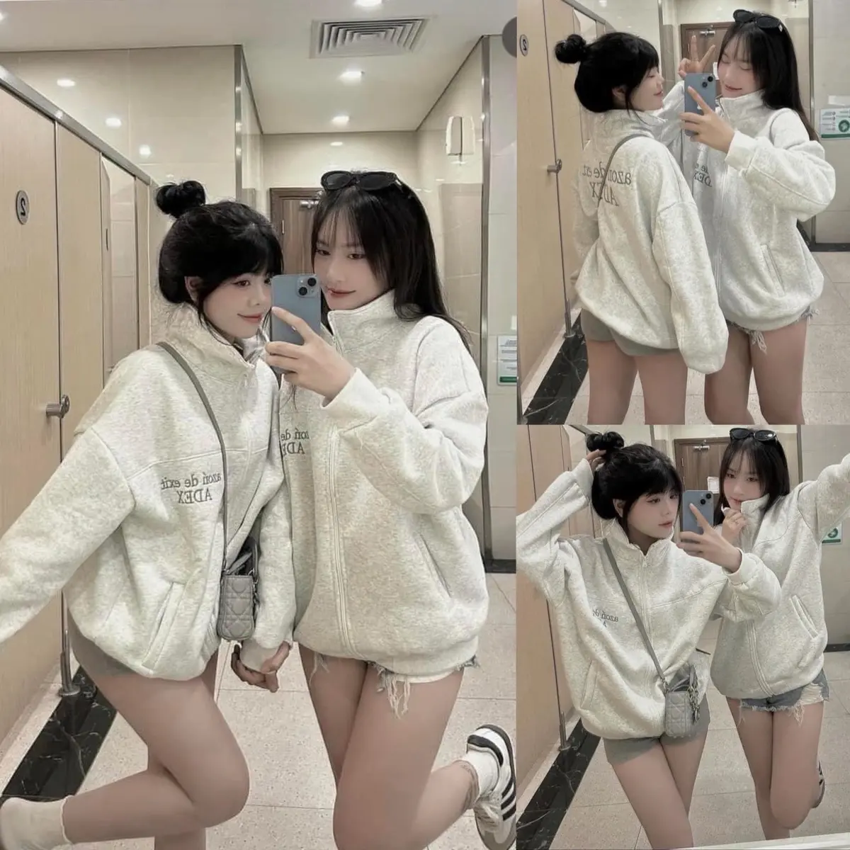 ￼ÁO Khoác Nỉ Tàu Cổ Trụ Thêu Chữ 2 mặt Mã Mới form rộng tay dài Unisex Oversize áo  khoác