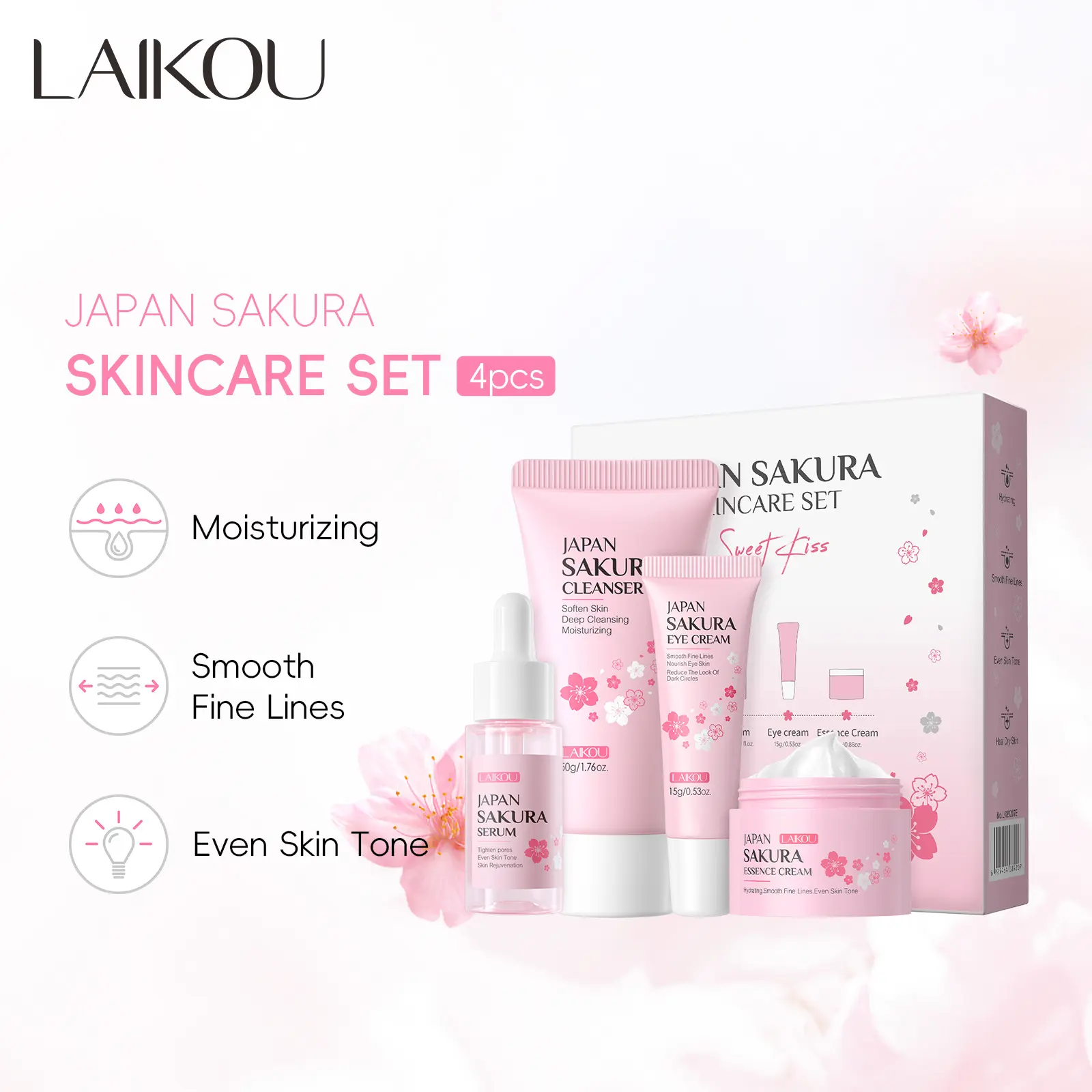 Laikou Cherry Blossom Skin Care Product Set 4Piece Cleansing Essence Eye  Face  poison  _ cream rejuvenex  pdrn  cream