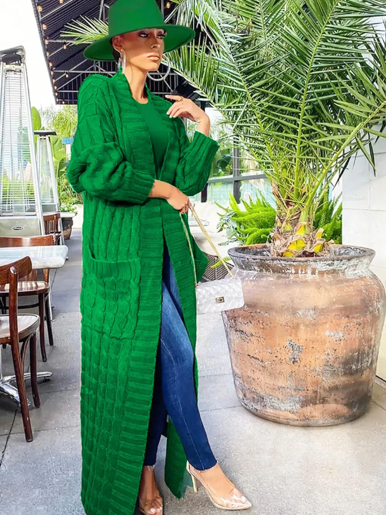 Women's Plain Pocket Drop Shoulder Long Cardigan, Elegant Long Sleeve Open Front Knitwear for Fall & Winter, Fashion Women's Knit Clothing for Daily Wear