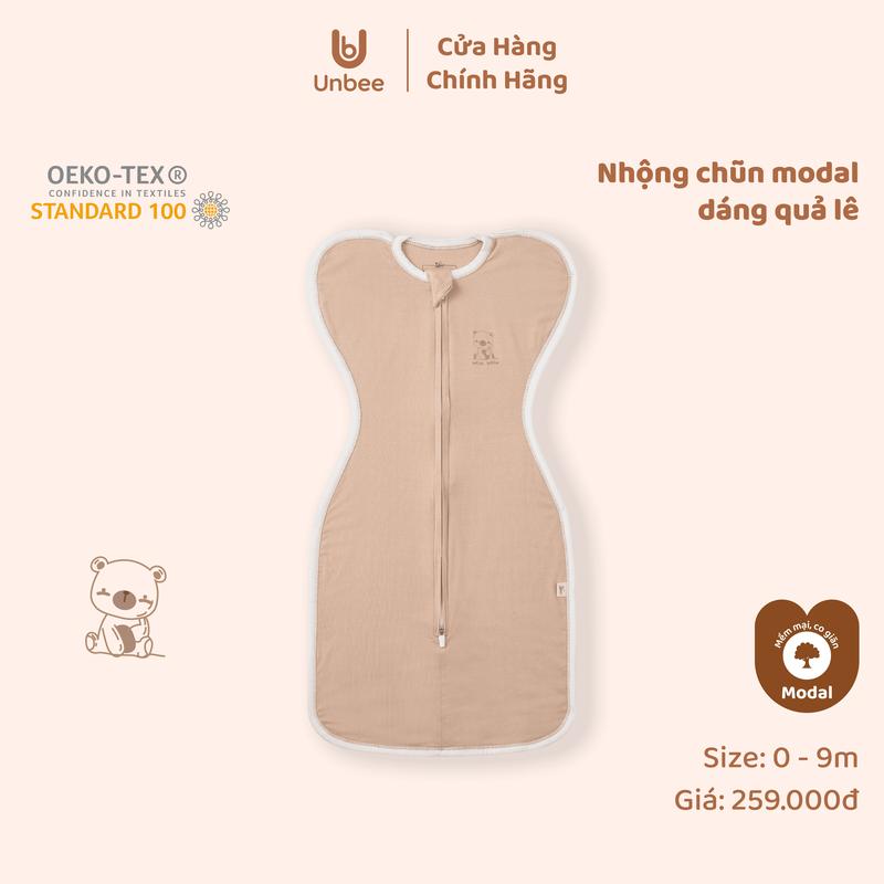 Nhộng chũn Modal viền trắng hình gấu Cho Bé 0-9m 95% sợi sồi tự nhiên, không có bụi vải giúp bé ngủ ngon