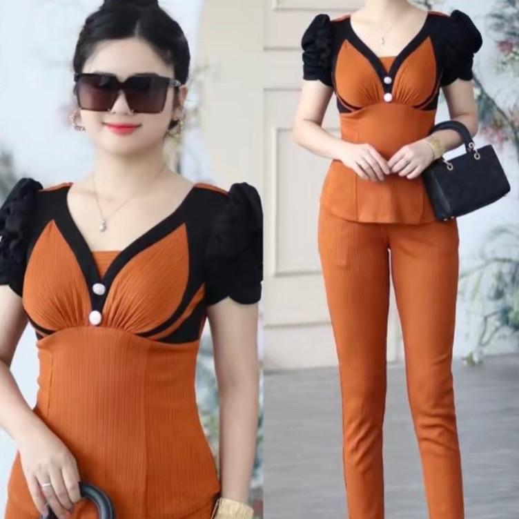 [ Mã H19] Đồ Bộ xốp Nhật tay phồng phối ngực cánh sen sang trọng