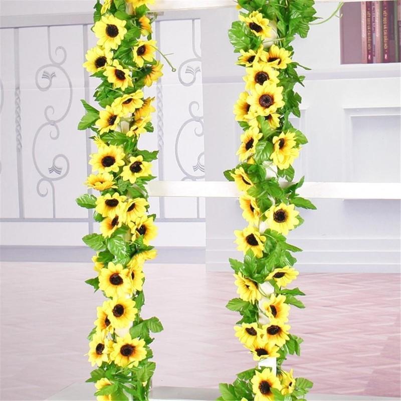 Product Introduction of 260cm Artificial Yellow Sunflower Wreath Vine Wedding Decoration Silk 2