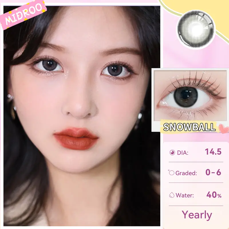 [Mua 1 Tặng 4] Midroo Lens 0-6 Độ Snowball Kính áp Tròng 14.2 Lens Cận Mắt 1 Năm kèm bộ trang điểm 6