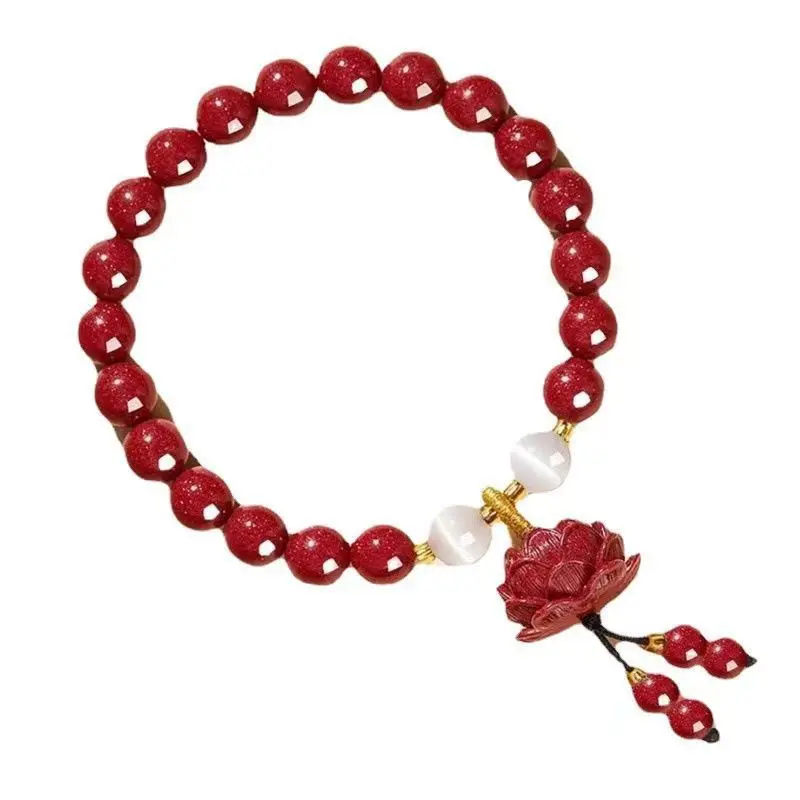 Internet Celebrity Cinnabar Calming Lotus Cinnabar Purple Gold Sand Bracelet for Women, Zodiac Year White Cat's Eye Bracelet, Factory Hot Sale Gift