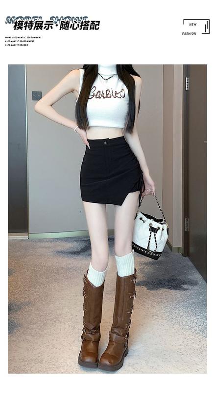 Product Introduction of Summer Large Size Irregular Skirt High Waist Lace-up Black Women's Skirt A- line Hip Slimming Pantskirt Womenswear Bottom Lingerie Comfort 15