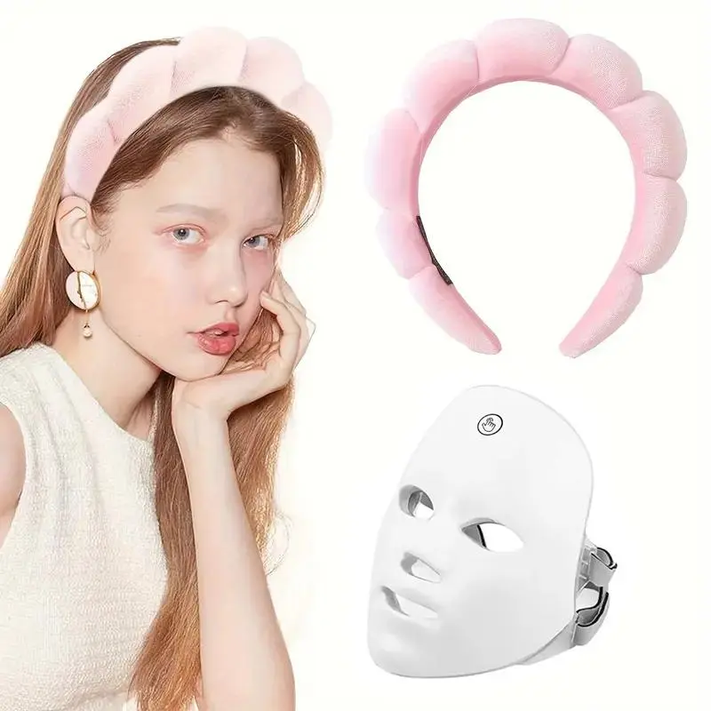 Portable LED Facial Mask with Hair Band, 1 Set Rechargeable Wireless Facial Skin Care Mask, Professional Facial Beauty Instrument for Women