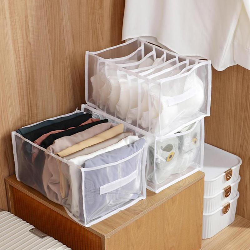 Foldable Cloth Storage Box With Handle & Compartments, Clear Multi Grid Flexible Drawer Organizer, Wardrobe Closet Storage Box For Bedroom Cloakroom 7