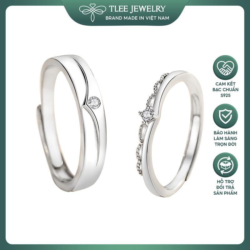 Nhẫn đôi bac nam nữ TLEE, nhẫn đôi crown TLEE JEWELRY ND0115