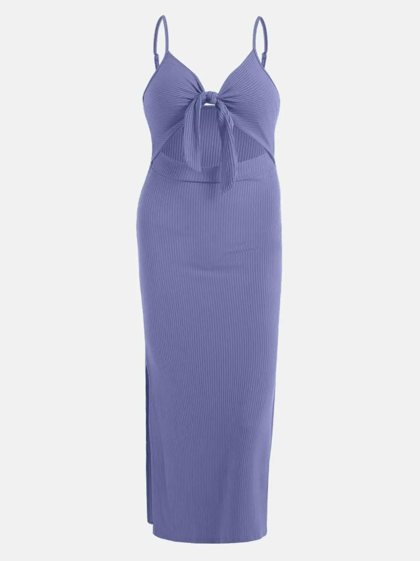 Plus Size Cut Out Knot Cami Bodycon Dress, Fashion Split Hem Spaghetti Strap Dress, Women's Plus Clothes for Summer Valentine's Day, gift