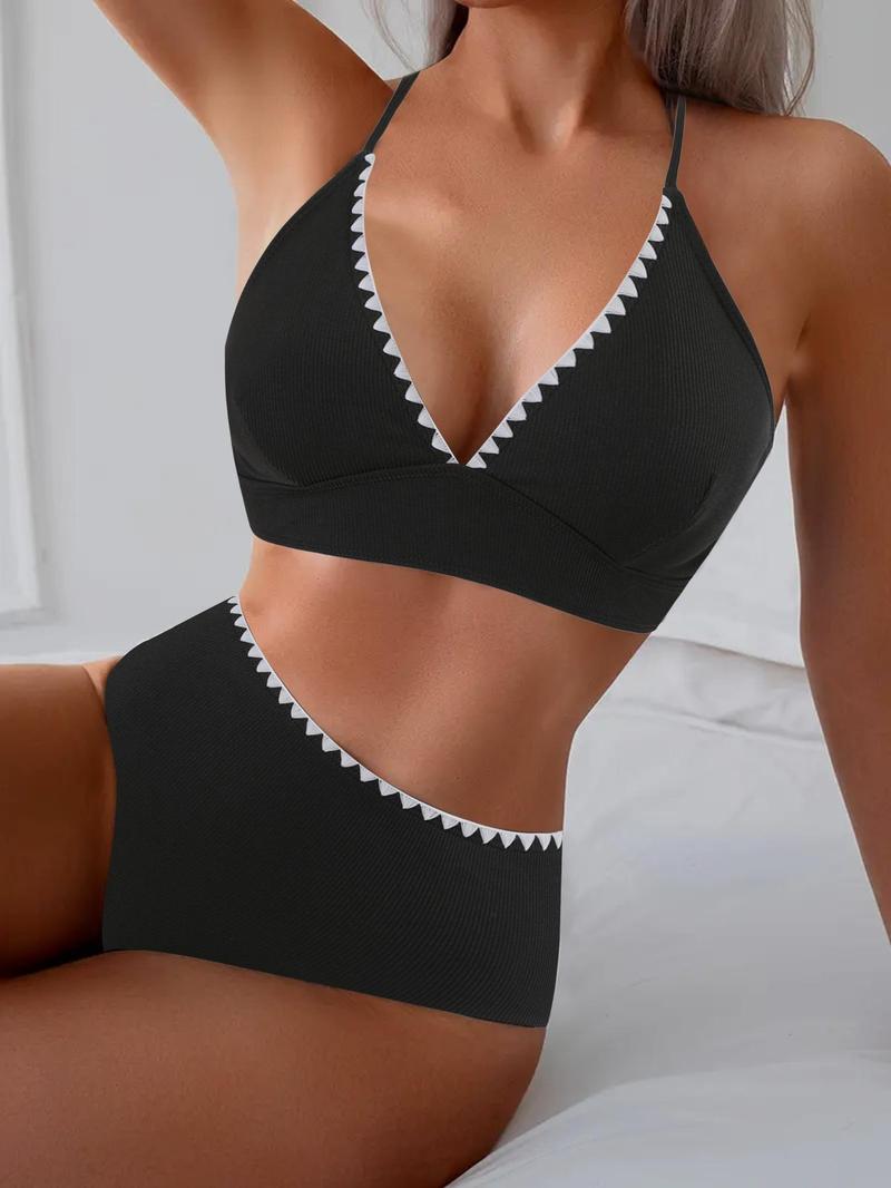 Product Introduction of Two-piece Set Women's Colorblock Bikini Set, Casual Adjustable Strap Swim Top & Swim Bottom Two-piece Swimsuit for Beach Holiday Vacation, Ladies Swimwear for All Seasons 1