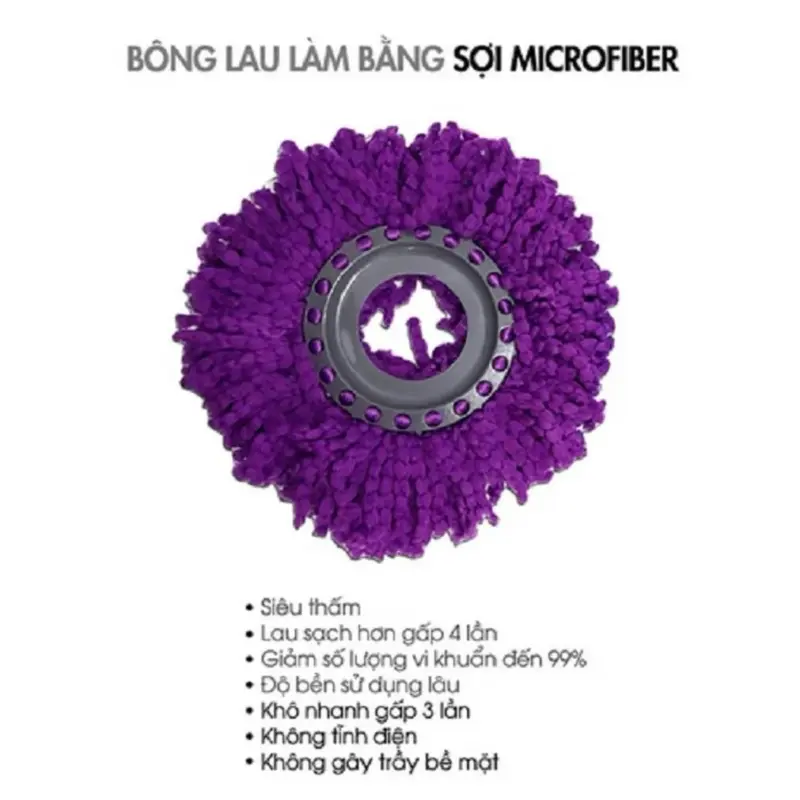 Chổi Lau Nhà Tím Xoay 360 Độ Tiện Lợi Mâm Inox - Mâm Nhựa Bông Lau Dày Siêu Thấm Hút Lau Sạch Bụi Bẩn 5