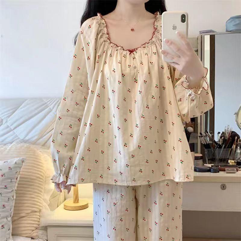 Product Introduction of Quần Dài Áo Ngủ, Phong Cách Hàn Quốc, Quần Dài Ngắn Tay, Phong Cách Công Chúa Ngọt Ngào Dễ Thương, Dành Cho Nữ, Mặc Mùa Hè, Dài Tay, Dáng Rộng Vừa Vặn, Đồ Mặc Nhà, Bộ Đồ Hai Mảnh, Dễ Thương Và Gợi Cảm Women Top 11