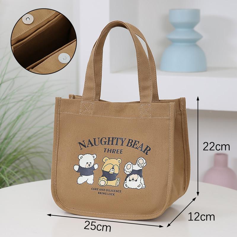 Product Introduction of Cartoon Cute Printed Pattern Canvas Handbag Office Worker Lunch Bag Tote Bag Picnic Drink Bag Portable Outdoor Food Bags 30
