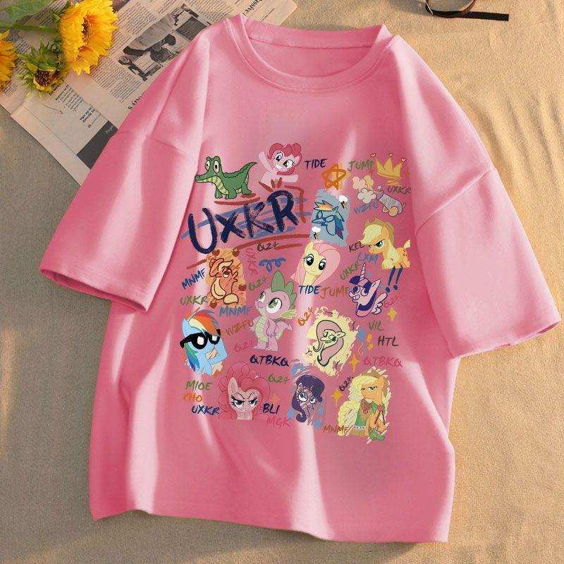 Áo Thun Bé Gái, Cotton Nguyên Chất, ngắn Tay, Phù Hợp Với Trẻ Em Lớn, In Hình Hoạt Hình My Little Pony Sành Điệu, Áo Tay Lửng Phong Cách, Hàng Mới Về Mùa Hè, Ins 3