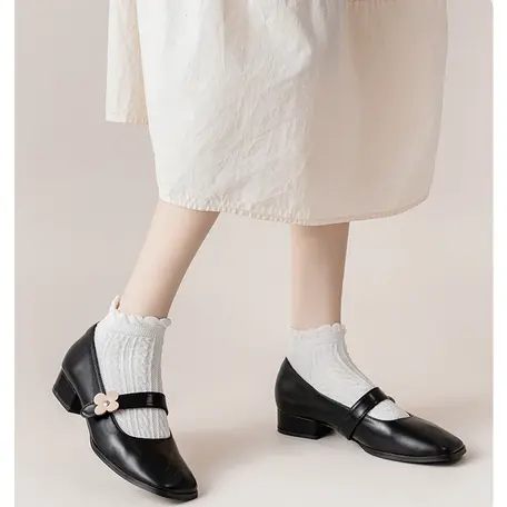 BISA COD K5733Kaos Kaki Pendek Motif Rajut 3D / Kaos Kaki Import Korea Lembut Katun Panjang Wanita Hitam Stocking 5