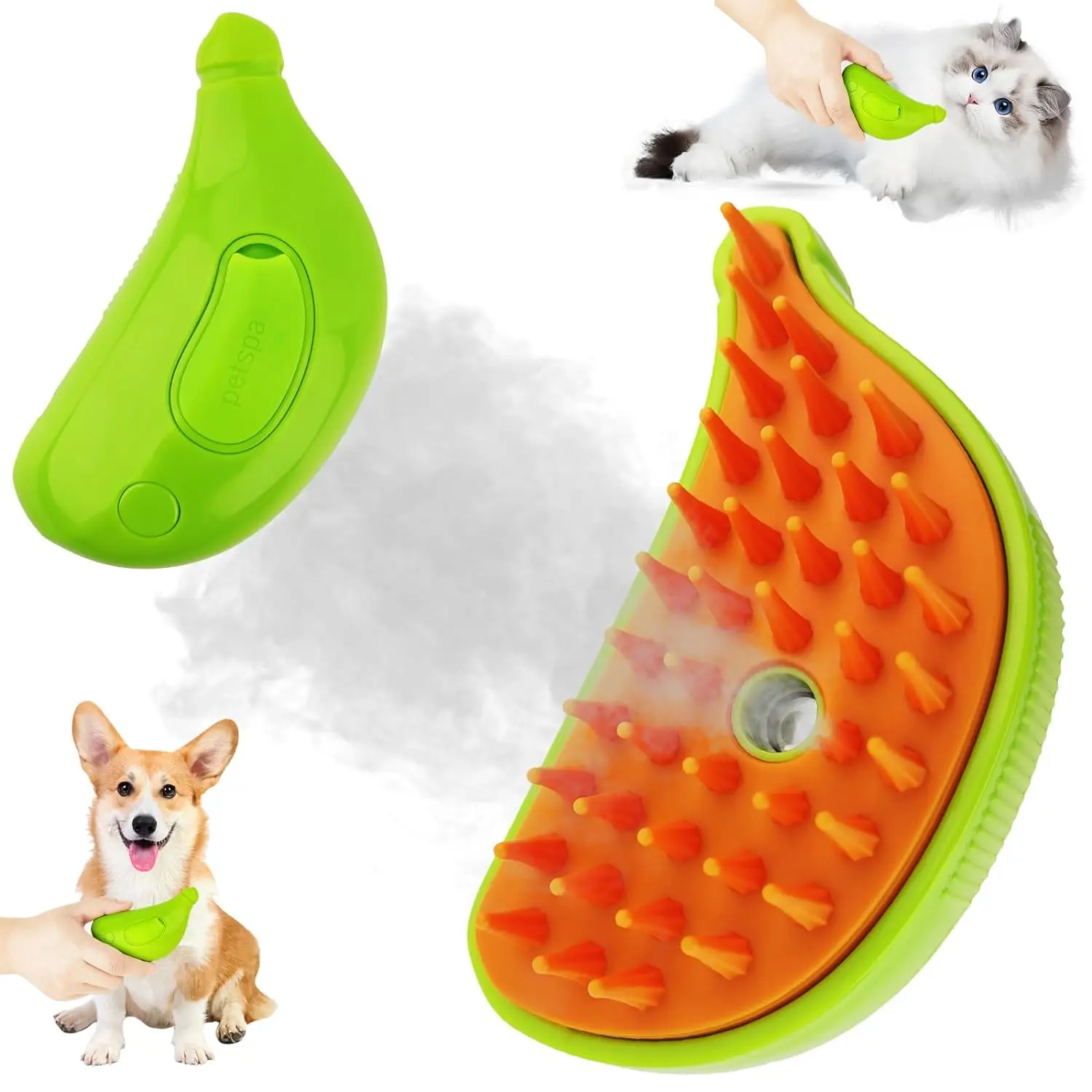 Steamy Cat Grooming Comb, Puppy Hair Brush with Water Tank for Shedding and Massage, Multifunctional Misting Pet Brush