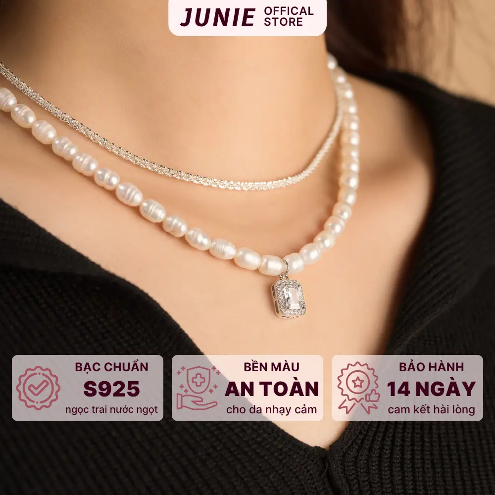 Set Dây Chuyền Hạt Trai Macy, Mặt Đá Cubic Zirconia, Cổ Điển, Tinh Tế, Nhẹ Nhàng - JUNIE