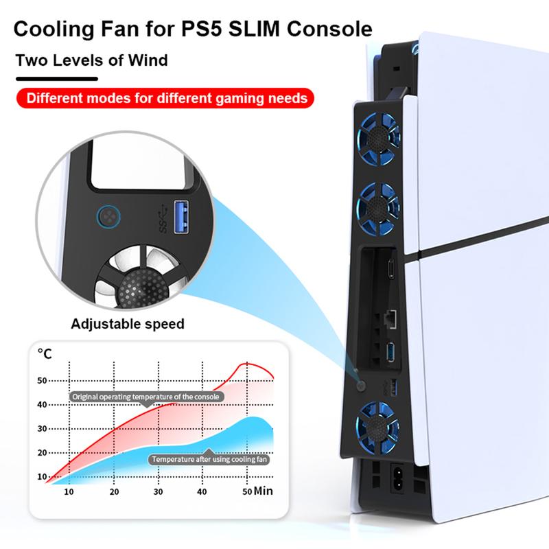 Quạt làm mát cho bảng điều khiển PS5 Slim, với cổng USB 3.0, hệ thống làm mát hiệu quả 7