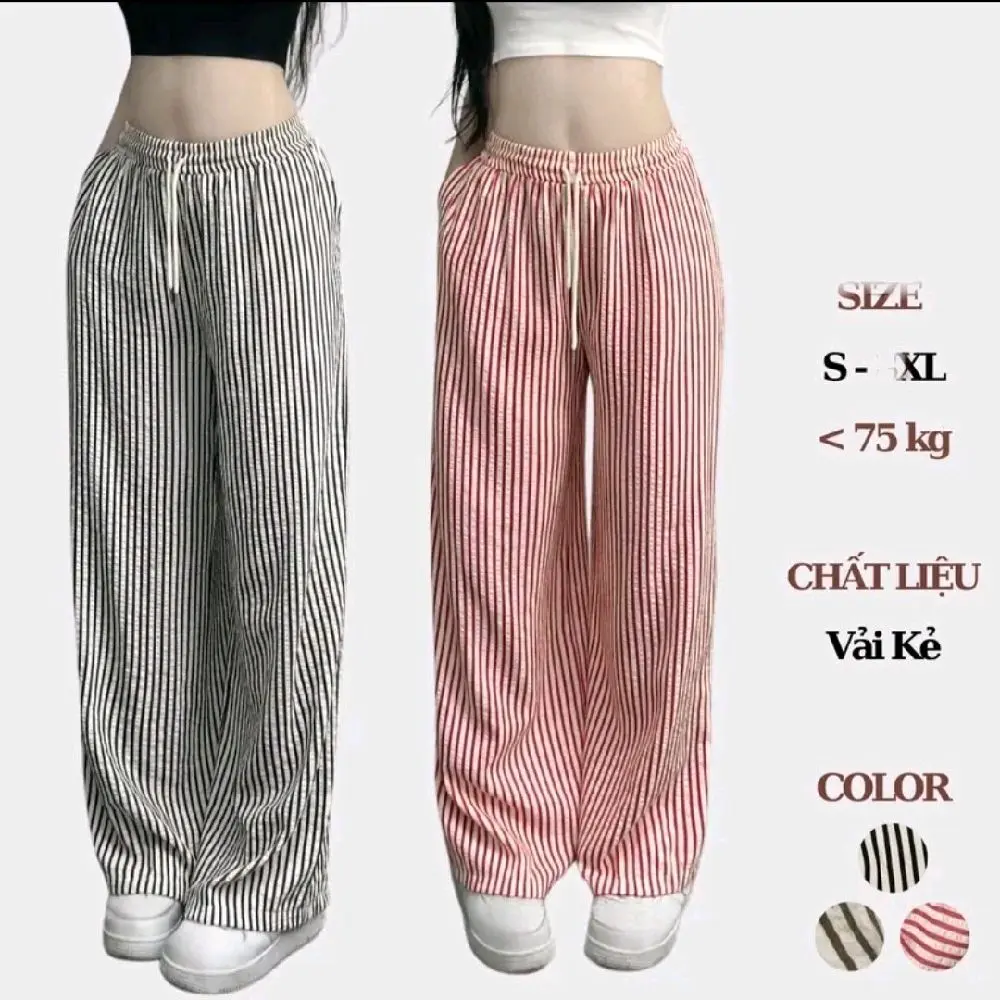 Quần Suông Kẻ Sọc Nữ Ống Suông Cạp Chun