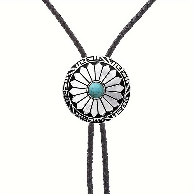 1 Piece Fashion Western Cowboy Bolo Tie, Faux Leather Strap with Zinc Alloy Pendant, Long Chain Jewelry Accessories 4