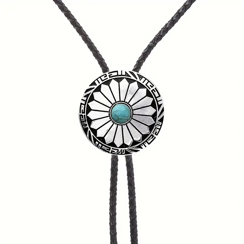 1 Piece Fashion Western Cowboy Bolo Tie, Faux Leather Strap with Zinc Alloy Pendant, Long Chain Jewelry Accessories 4
