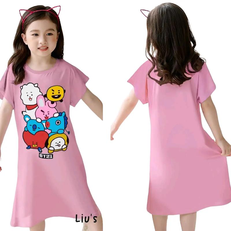 Liu's_Kids99 / daster anak cewek TINITAN untuk Umur 3-12th Katun Lembut Lengan Pendek Fashion daster anak dress bayi 0