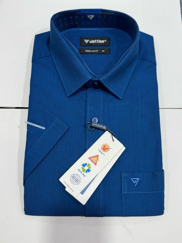 Product Introduction of Áo sơ mi công sở nam ngắn tay màu xanh cao cấp Việt Tiến - 2171- fom regular fit  vạt ngang, vải cotton và polyester, thoáng mát - Menswear 13