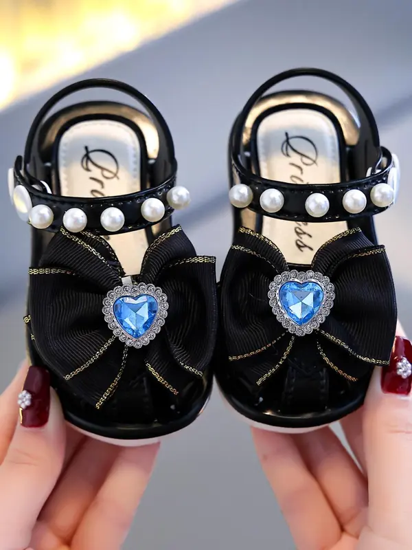 Baby Girl's Elegant Heart Decorated Bow Design Sandals, Cute Comfortable Princess Shoes for Daily Wear, Fashionable Shoes for Toddlers 8